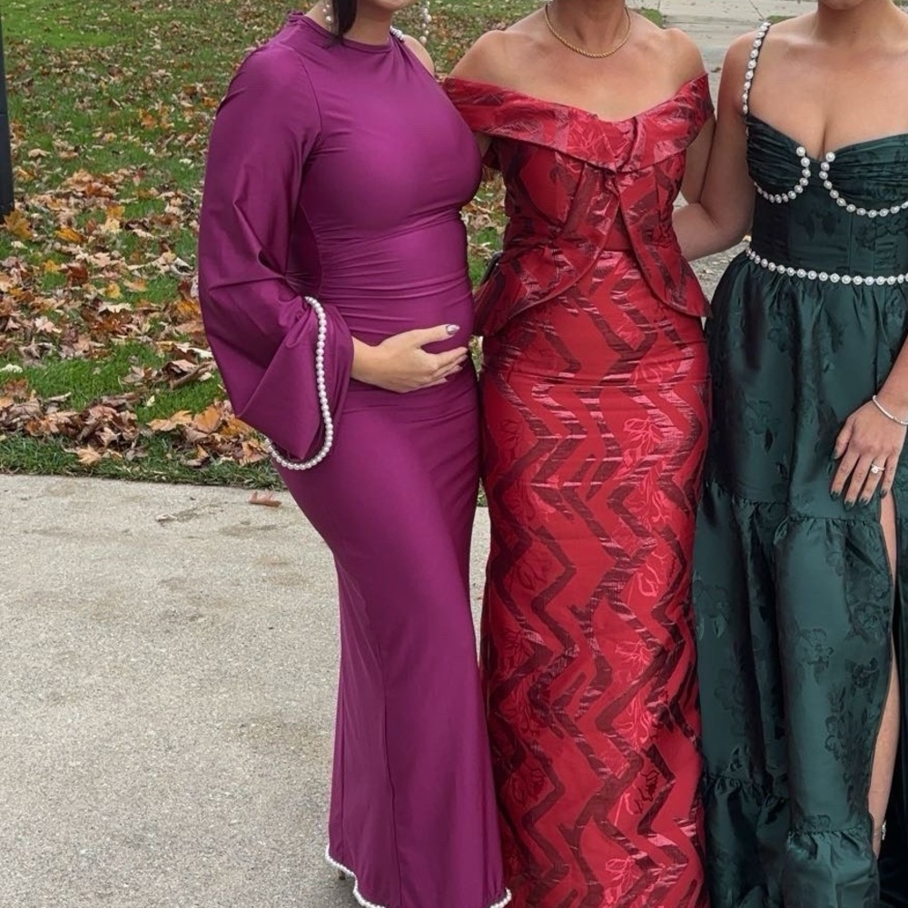 Khanums Khriya Diamante Trim Maxi Dress In CRANBERRY Size XS - Picture 4 of 5